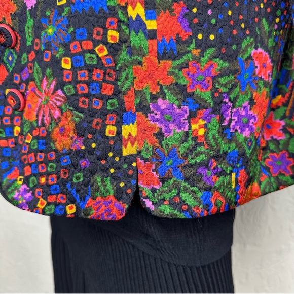 Caroline Charles London Wool Silk Multicolor Floral Geometric Blazer - Picture 4 of 15